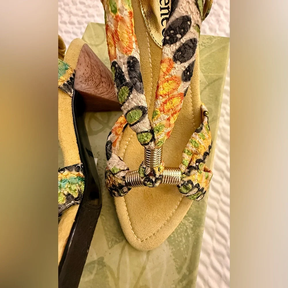 J.Renee Women's Sandals Heels Yolanda Yellow Lime Multi Eyelet Fabric Dressy NWT - Picture 8 of 16